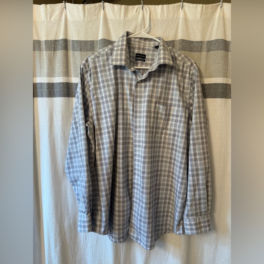 Van Heusen Gray and Green Checkered Shirt